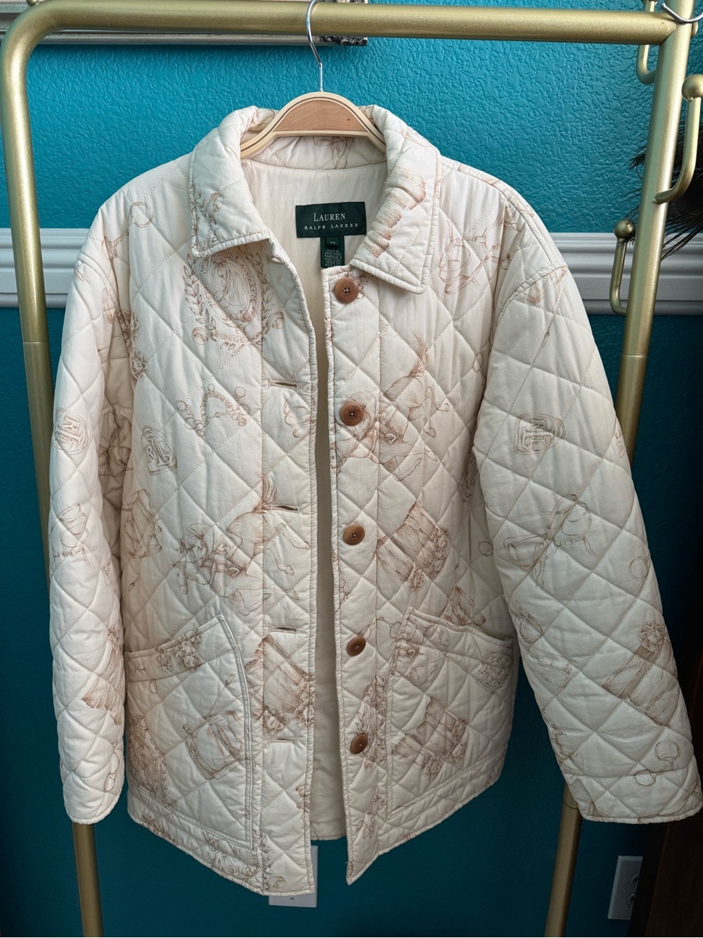 Vintage Ralph Lauren Cream Quilted Button-Front Barn Jacket - Picture 3 of 8